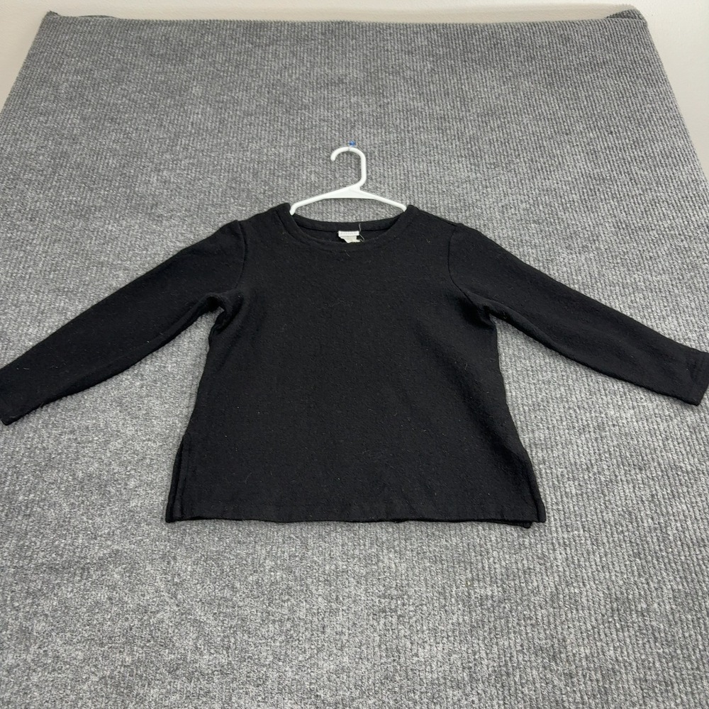 Eileen Fisher Sweater Womens XXS Black Wool Boiled Wool Side Slit Minimalist